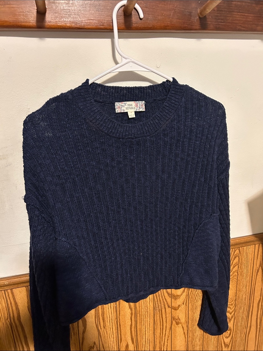 Pink Republic Navy Ribbed Crewneck Sweater